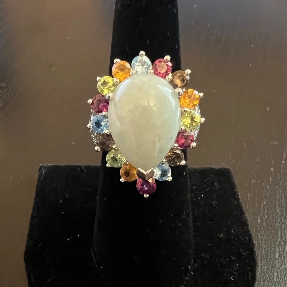 Ross Simons sterling Jade and multi gemstone ring